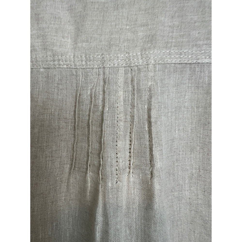 Talbots Linen Henley Blouse Women Size M‎ Beige Roll Tab Sleeve Pintuck F17 - Picture 10 of 13